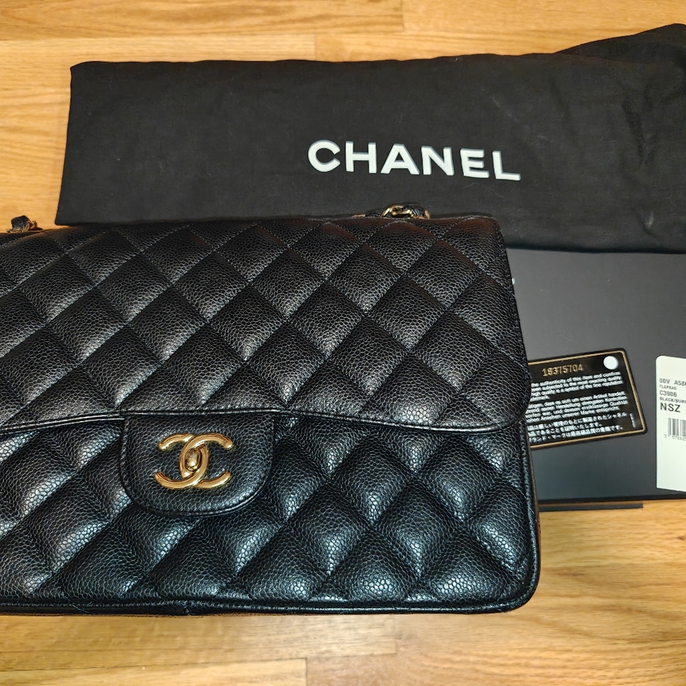 Chanel Double Flap Caviar Leather Jumbo Size